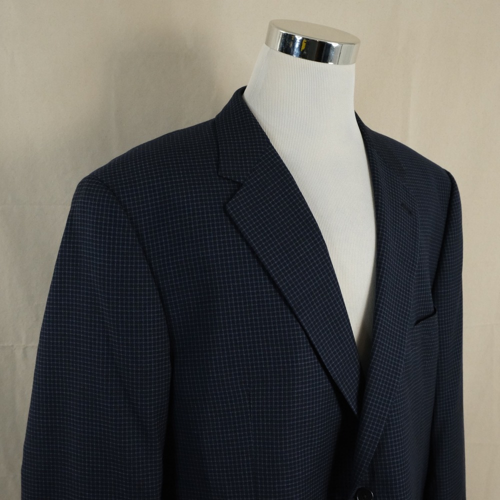 Joseph Abboud 50L Sport Coat Super 100s Wool Navy Blue Check Two Button Formal